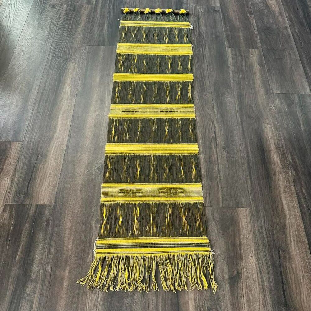 60x16 Midcentury Macrame Wall Hanging Tapestry Hand Woven Thread Art Vtg Lg Boho - Picture 4 of 4